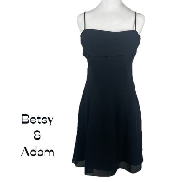 Betsy & Adam Sheer Black Draped BalletCore Spaghetti Strap Dress NWT Size 8 - Picture 2 of 13